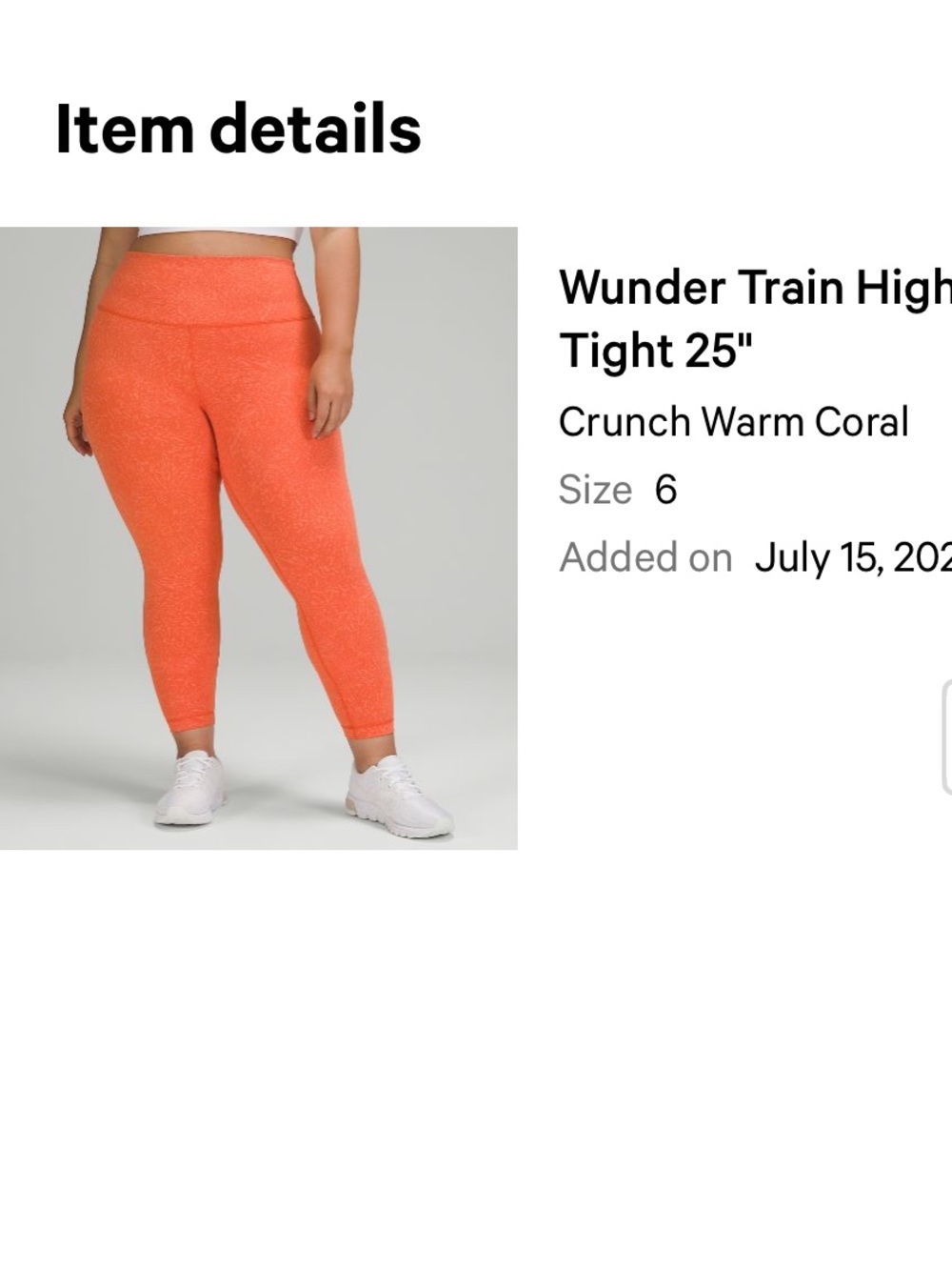 lululemon Wunder Train High-Rise Tight 25" — Crunch Warm Coral
